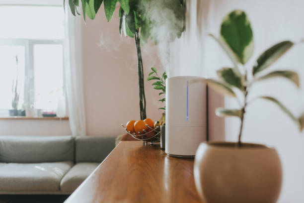 Air humidifier in living room stock photo