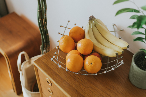 Close up of fresh fruits in fruit bowl
