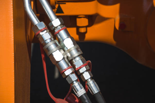 istock Hydraulic pipes of heavy industry machine. 1402517187