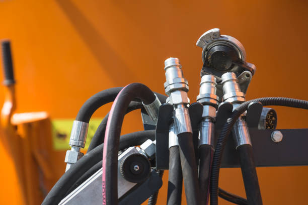 istock Hydraulic pipes of heavy industry machine. 1402517718