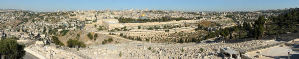 Panorama of Jerusalem Panorama of old Jerusalem, Mount of Olives and Kidron Valley kidron valley stock pictures, royalty-free photos & images