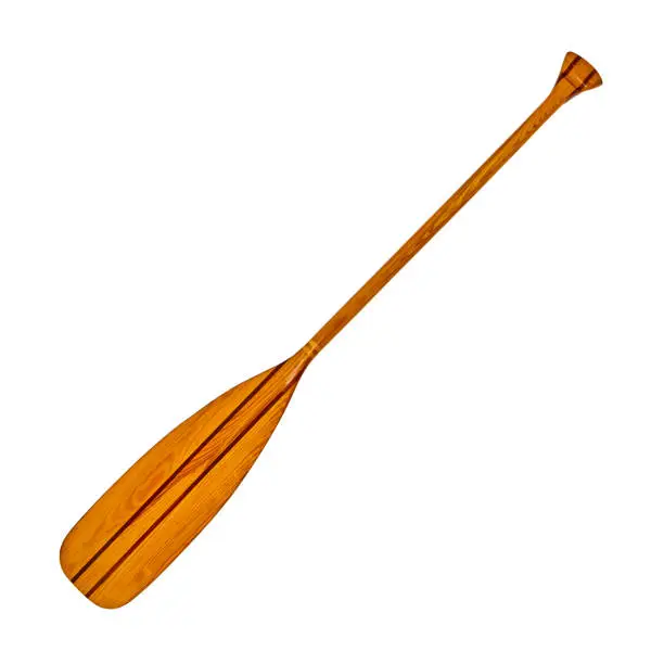 Photo of Wooden paddle for kayak isolated on white background.