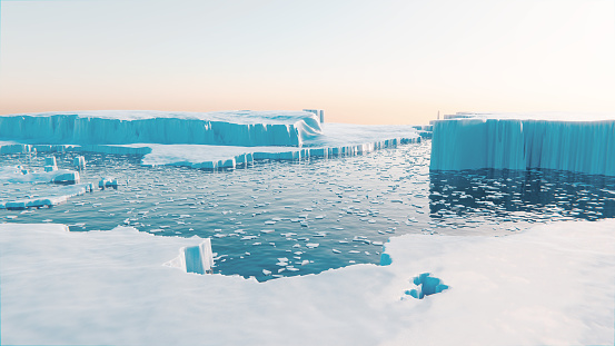 Digitally generated image of ice melting in an artic environment. Concept of climate change.