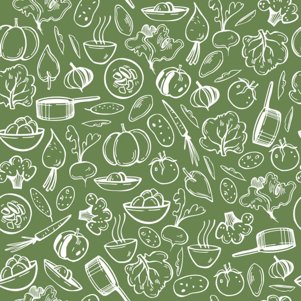 緑の背景に手描きの野菜。 - radish isolated bunch vegetable点のイラスト素材／クリップアート素材／マンガ素材／アイコン素材