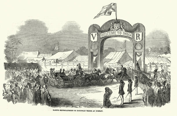 ilustrações de stock, clip art, desenhos animados e ícones de welcome to india arch, british raj, 1850s, victorian 19th century - british empire