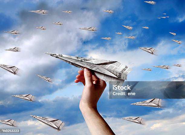 Paper Plane Stock Photo - Download Image Now - Newspaper, Flying, Airplane