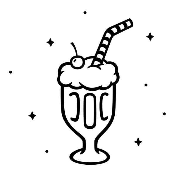 Vector illustration of a hand drawn black and white milkshake against a white background.