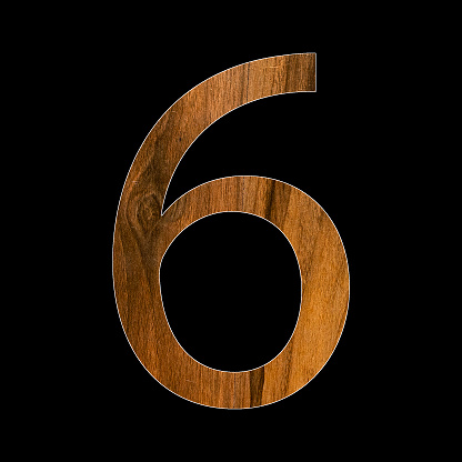 Number six in wood texture - black background