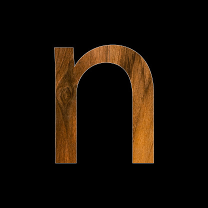 Letter n in wood texture - black background