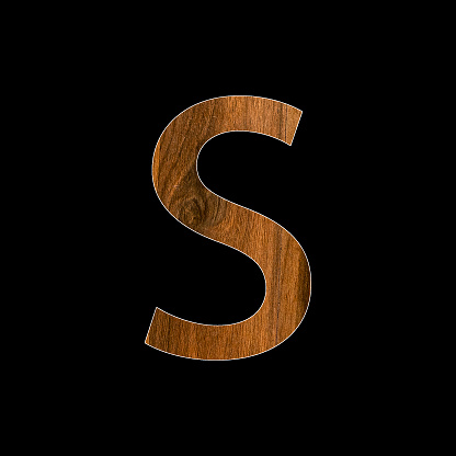 lowercase letter s - wood texture - black background