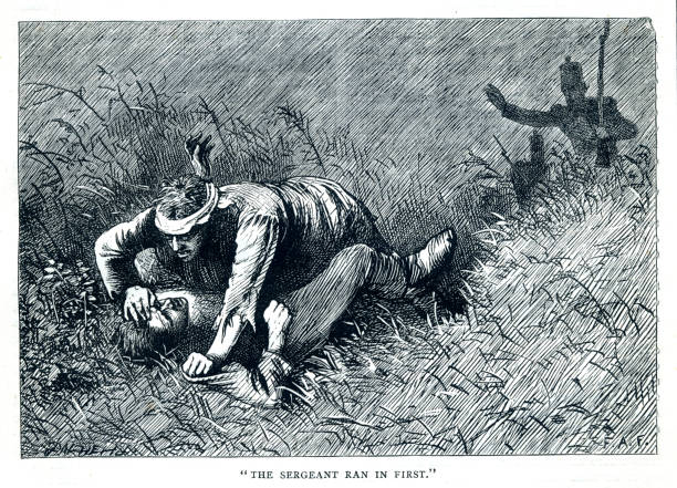 Great Expectations Charle Dickens Original illustrations from 19th Century - Sergeant to arrest Magwitch Great Expectations is the thirteenth novel by Charles Dickens. An orphan nicknamed Pip is the central character. The novel was first published in 1860. The novel is set in Kent and London in the early to mid-19th century

Great Expectations is full of extreme imagery – poverty, prison ships and chains, and fights to the death and Miss Havisham, the beautiful but cold Estella, and Joe, the unsophisticated and kind blacksmith. Wealth and poverty, love and rejection, and the eventual triumph of good over evil. charles dickens stock illustrations
