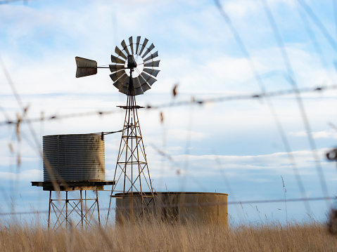 Australian windmill and water tank field
