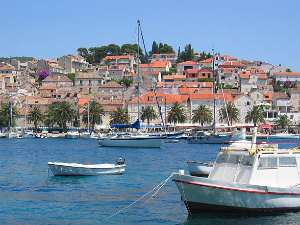 Boats in Hvar Port stock photo