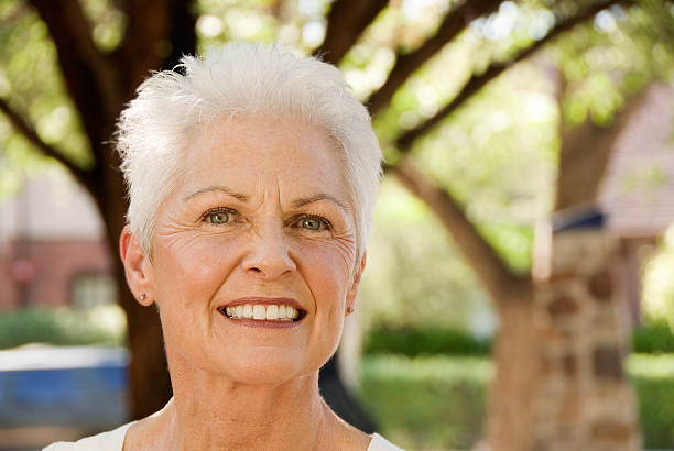 Smiling caucasian woman stock photo