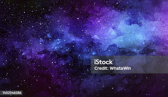 istock Cosmic illustration. Beautiful colorful space background. Watercolor Cosmos 1402546586
