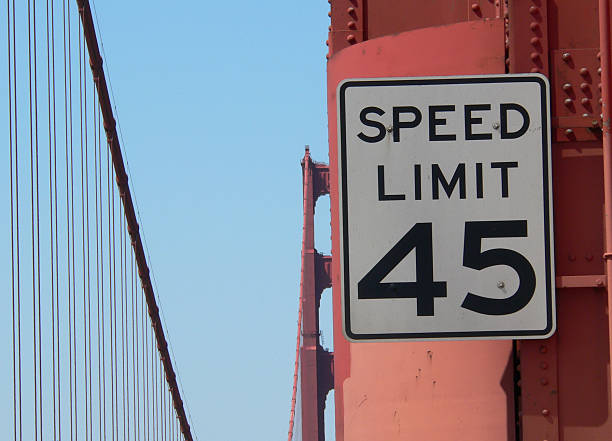 speed limit sign on golden gate bridge stock photo