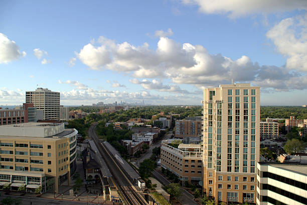 chicago na horyzoncie - flat vanishing point distant mid distance zdjęcia i obrazy z banku zdjęć