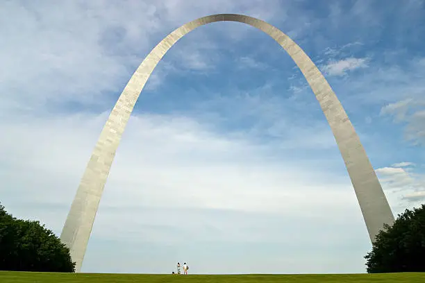 Photo of Tourists under the Gateway Arch in St. Louis