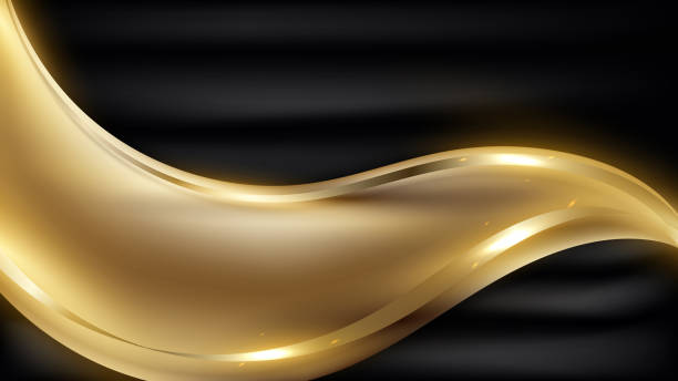 istock Abstract luxury background black and golden wave ribbon lines with light effect 1402557440