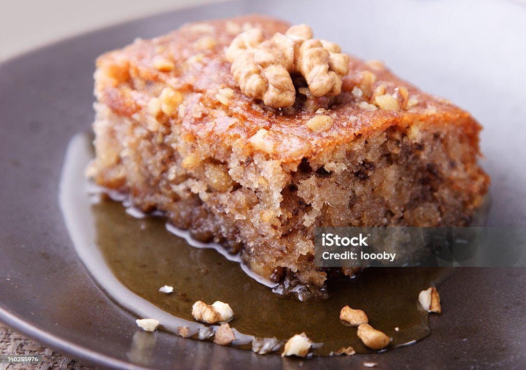 walnut cake close up of walnut cake with honey (or syrup ) Buffet Stock Photo