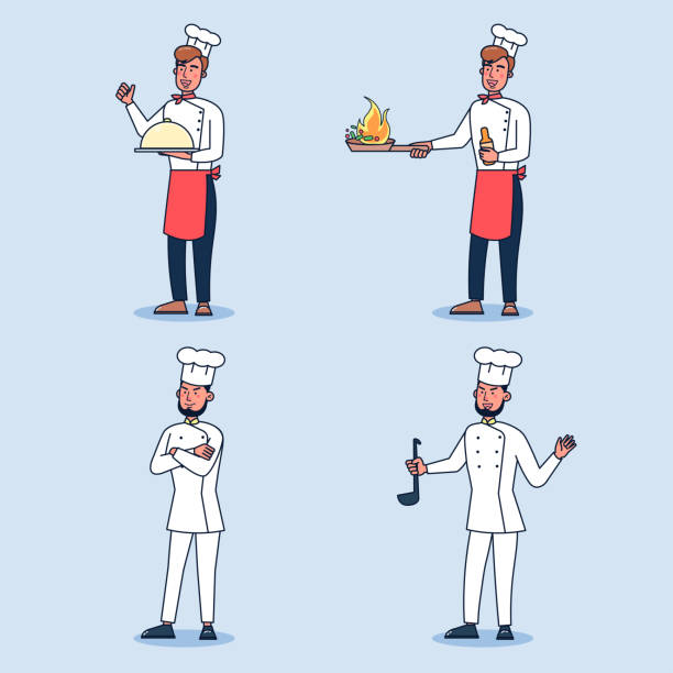 istock Set of one charactor chef wearing chef uniform and hat action in various pose 1402563792