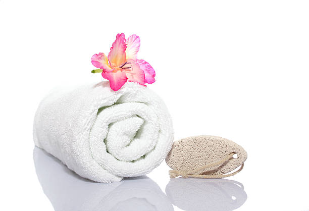 istock towel, gladiola and pumice 140256623