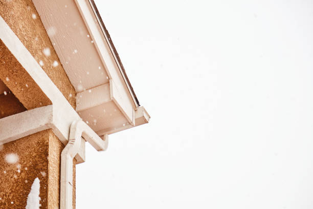 Exterior elements of home exterior in summer snow blizzard