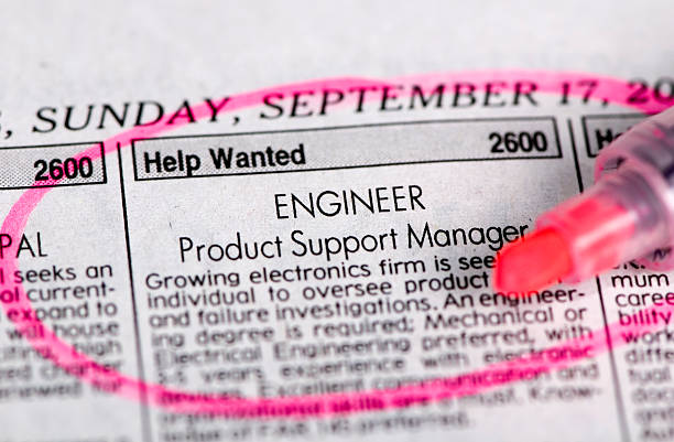 Help wanted newspaper classified ad circled in pink stock photo