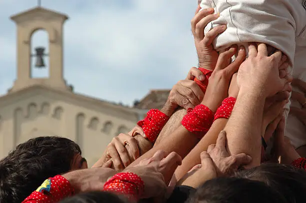 The Castellers come from medieval dances that ended in a build up of human bodies. The height, fragility and beauty  of this build up, made up only of human bodies, make this cultural Catalan manifestation unique. To make castles, strength, courage, balance and judgement are necessary.