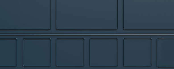 istock Wall beadboard wood decoration detail. Classic blue wainscot panel background, close up. 3d render 1402583792