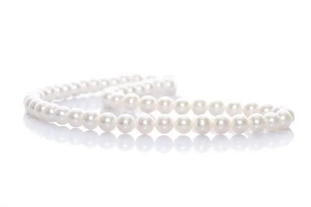 Photo of Pearl necklace over white background