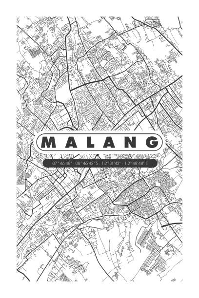 illustrazioni stock, clip art, cartoni animati e icone di tendenza di minimalista malang mappa della città decorazione murale stampabile - malang