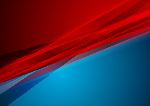Red and blue smooth glossy stripes abstract geometric corporate background. Vector design