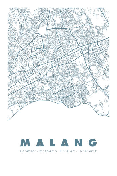 minimalist malang city map printable wall decoration - malang stock illustrations