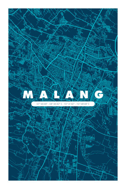 minimalistyczna mapa miasta malang drukowana dekoracja ścienna - malang stock illustrations
