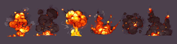 ilustrações, clipart, desenhos animados e ícones de explosões de bombas, explosões com fogo e nuvens de fumaça - nuclear energy flash