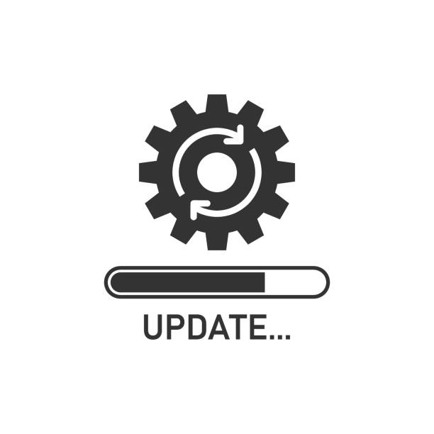 Update software icon in flat style. System upgrade notification vector illustration on isolated background. Progress install sign business concept. Update software icon in flat style. System upgrade notification vector illustration on isolated background. Progress install sign business concept. Installing stock illustrations