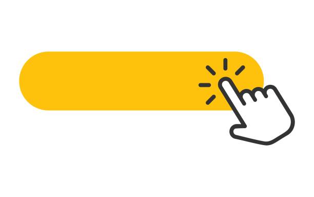 klikněte zde ikonu v plochém stylu. ukazatel klepnutí na vektorovou ilustraci na izolovaném pozadí. webové tlačítko podepsat obchodní koncept. - naléhavost stock ilustrace