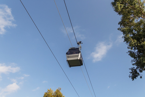 Turkey, Alanya, 30.08.2021: Cableway to the fortress in the city of Alanya. Hanging funicular. Travel to Türkiye.
