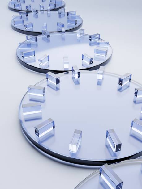istock 3D Rendering Geometric or Abstract Clock Shape Acrylic Glass Plates Product Display Background for Anti Aging Healthcare and Skincare Products. 1402587725