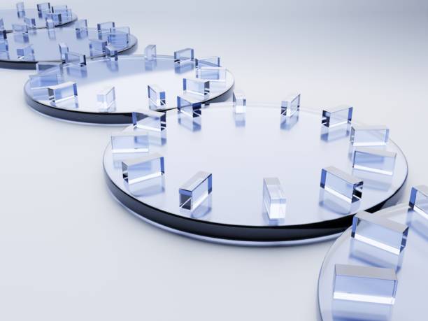 3D Rendering Geometric or Abstract Clock Shape Acrylic Glass Plates Product Display Background for Anti Aging Healthcare and Skincare Products.