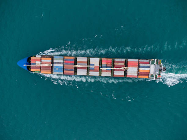 istock Aerial view of cargo container ship in the sea 1402588774