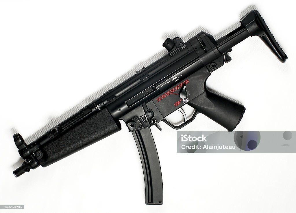 MP5 rifle (replica) on white background 2 Nice MP5-A5 replica (airsoft rifle). Lighting: SB 600 flash with umbrella & silver reflector. Airsoft Gun Stock Photo