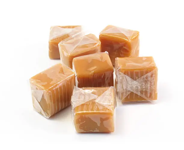 Caramel candy, isolated on a white background.