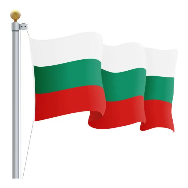 Vector illustration of Waving Bulgaria Flag Isolated On A White Background. Vector Illustration.