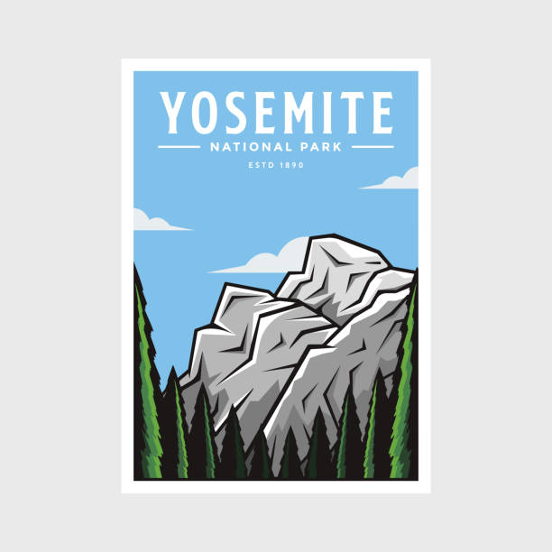 ilustrações de stock, clip art, desenhos animados e ícones de yosemite national park poster vector illustration design - nevada landscape rock tree