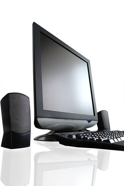 istock LCD screen with speakers and black keyboard isolated 140259770