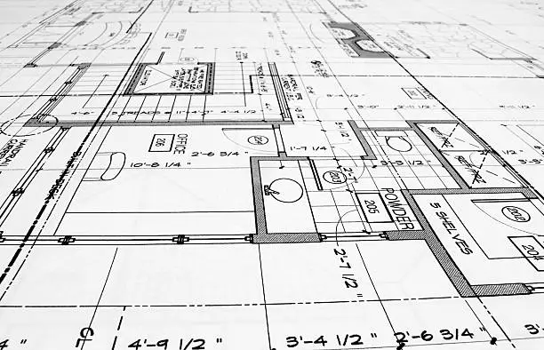  close up of blue prints from angle