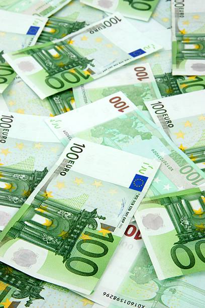 Lot of 100 Euro bills stock photo