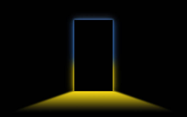 istock Door, flag of Ukraine shining through 1402601372
